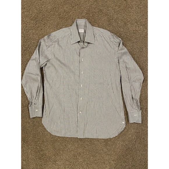 Ermenegildo Zegna Button Down Shirt Dark Green & Gray Plaid Size 42 / 16 1/2 - Picture 2 of 10
